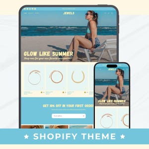 Beach Shopify Theme for Jewelry Boutique | Blue Feminine Website Template | Minimal Accessories Store Design | Luxury Summer Ecommerce