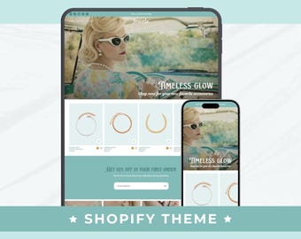 Vintage Shopify Theme Jewelry Boutique Luxury Accessories Store Design Minimal Shopify Template Green Teal Website (Digital Download)