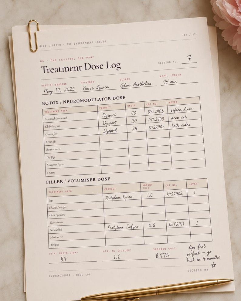 Botox Filler Tracker | Medical Treatment Log (PDF Download) - Etsy