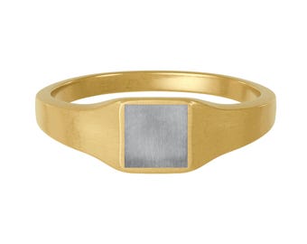 Square Signet Ring, Stainless Steel Engraving | Gold Tone with Brushed Face