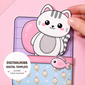 Utskrivbart papperspyssel | Gör-det-själv-papperskattleksaksmall för barn, enkel hemaktivitet, kreativt papperspysselprojekt, digital nedladdning