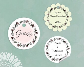 10 pezzi Etichette per matrimonio personalizzate, varie misure, tag fiori, rosa, bomboniere, rosa, cartellini, nozze, wreath rosa