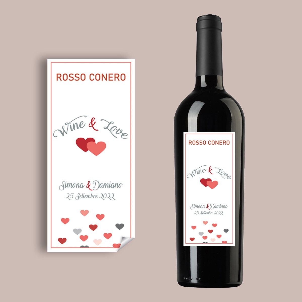 1 pezzo Adesivi personalizati Bottiglia di Vino, Matrimonio, Battesimo, Comunione, Cresima, varie misure, nozze, wedding (TAG-02-BOT)