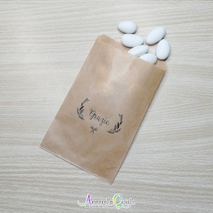 10 pezzi SACCHETTI STAMPATI carta Kraft, GRAZIE, confettata, avana, bustine carta, sacchetti carta confetti, confettata, ulivo, grazie