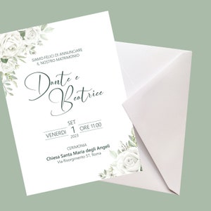 Partecipazioni Matrimonio personalizzate, con o senza busta, 13x18 cm, artigianali, Wedding, nozze, invito, rose (partecipazioni Dante)