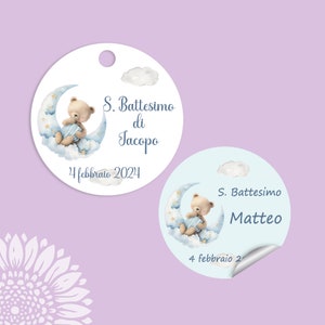 10 pezzi Cartellini o Adesivi per bomboniere personalizzate, Orso, bambina, etichette, battesimo, comunione, nascita, bimbo (OR-07)