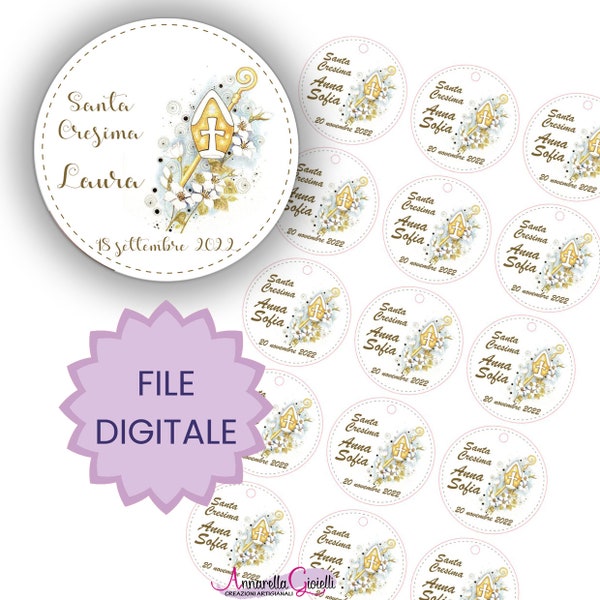 Etichette STAMPABILI personalizzate, Santa Cresima, ragazzo, ragazza, png, pdf personalizzabili