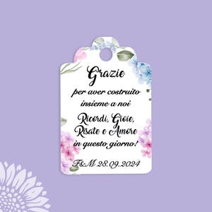 10 pezzi Cartellini o Adesivi di ringraziamento personalizzati per bomboniere, matrimonio, ricordo speciale, etichette con fiori (ORT-001)