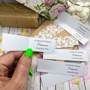 10 pezzi Cartellini personalizzati, vari colori, Battesimo, Comunione, Cresima, Matrimonio, Laurea, bomboniere (bomboniera)