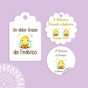 10 pezzi Cartellini o Adesivi per battesimo e nascita bimba e bimbo, APE, varie forme, compleanno, grazie, etichette, baby, bambino (APE-02)