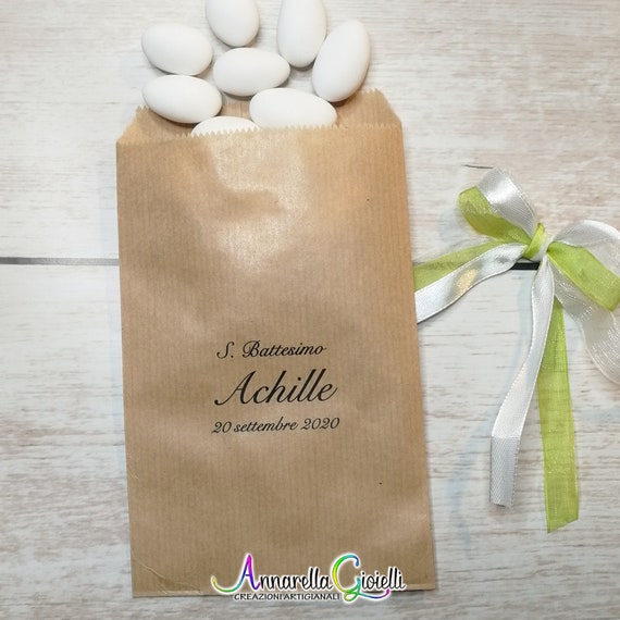 10 pezzi SACCHETTI confettata personalizzati, carta KRAFT,10x16 cm, avana, bustine  carta, sacchetti carta confetti, confettata -  Italia