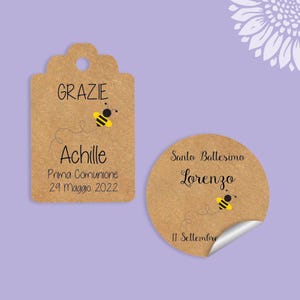 10 pezzi Cartellini carta kraft per bomboniere personalizzate, bomboniere, etichette,matrimonio, battesimo, comunione, ape baby (APE-01-K)