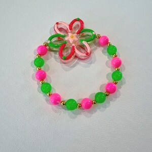 Pink & Green Tropical Flower Bracelet | Colorful Summer Jewelry | Lilly Pulitzer Inspired image 1