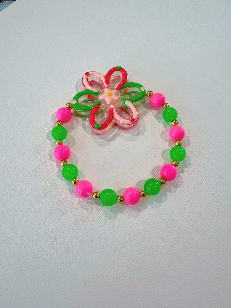 Pink & Green Tropical Flower Bracelet | Colorful Summer Jewelry | Lilly Pulitzer Inspired image 1