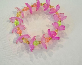 Pink Tropical Flower Bracelet | Bold Summer Jewelry | Colorful Lilly Inspired Style