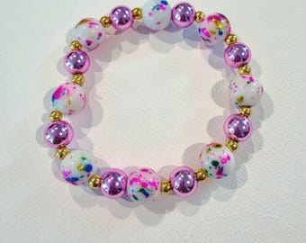 Pink Confetti Bracelet | Bright Beaded Jewelry | Fun Colorful Bracelet Stack