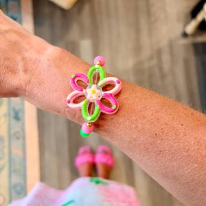 Pink & Green Tropical Flower Bracelet | Colorful Summer Jewelry | Lilly Pulitzer Inspired image 6