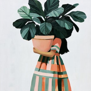 Woman Holding Large Potted Plant Illustration, Modern Cottagecore Wall Art (Digital Download) 25