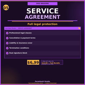Dog Walking Service Agreement PDF | Pet Sitting Contract | Dog Walker Terms and Conditions Printable