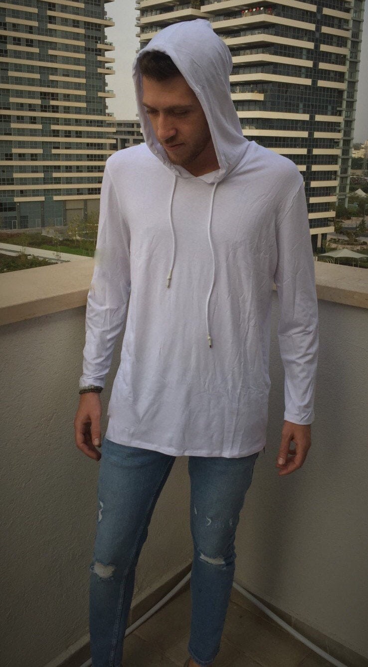 Mens White Hoodie Mens Pullover Mens Hoodie Urban WearLong Etsy