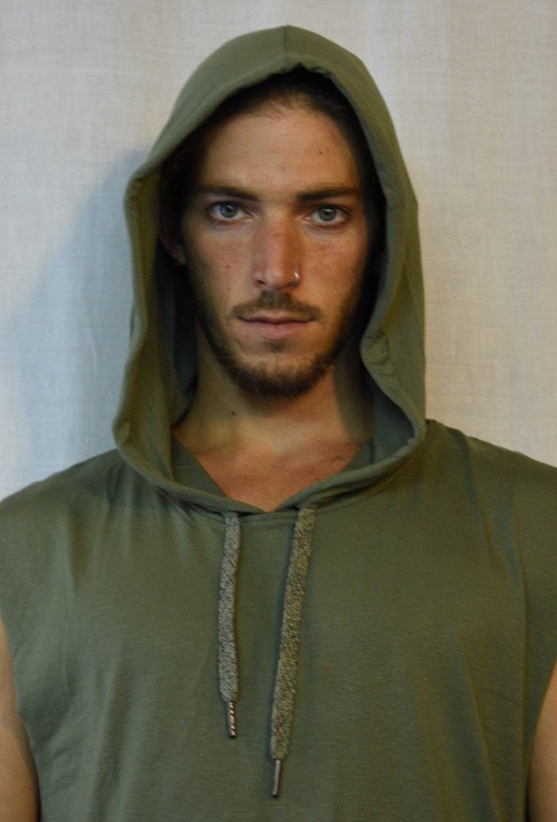 Green Hoodie Sleeveless Top Man Fashion Tank Top Hoodie Etsy