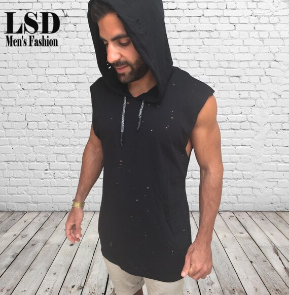 mens hooded sleeveless top