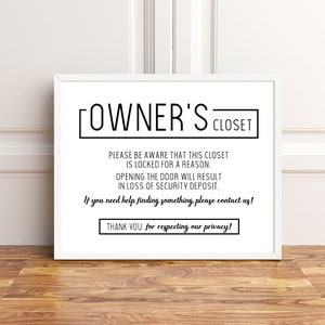 Printable Sign, Owner's Closet, AirBNB, VRBO, Rental, Home, Bathroom, Privacy Sign, Welcome, jpg, pdf image 2