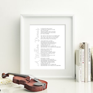 Printable Art, The Greatest Showman Quote, A MILLION DREAMS Song Lyrics, PT Barnum, Movie Quote, Typography, Gift, Decor