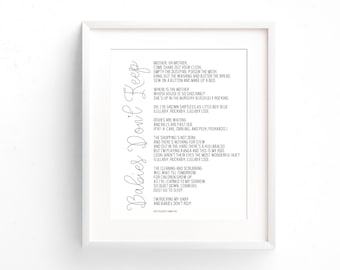 Art Print, Babies Don't Keep Song Lyrics, Poem, Song for a Fifth Child, Typography, Gift, Decor, Wall Art