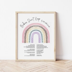 Babies Don&#39;t Keep Poem Print: Boho Rainbow Nursery Decor (Digital Download)