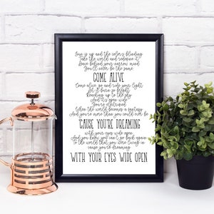 Printable Art, COME ALIVE Greatest Showman Quote, Song Lyrics, PT Barnum, Movie Quote, Typography, Gift, jpg, pdf, jpeg