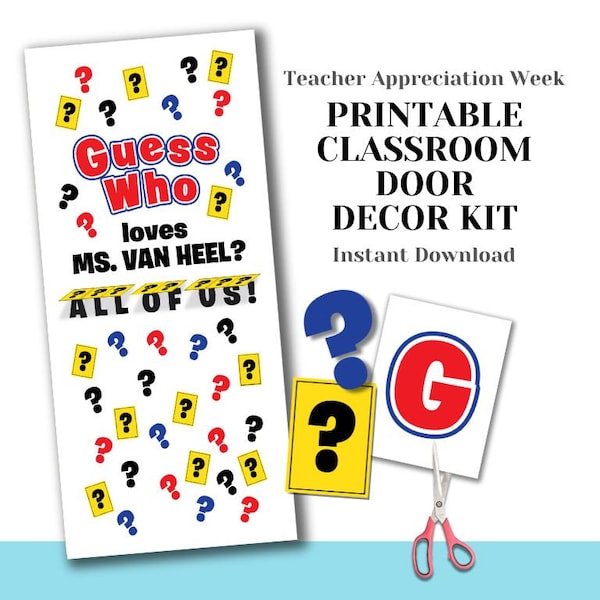 Printable Teacher Appreciation Door Decorating Kit - Board Game Guess Who - Teacher DIY Easy Last Minute Unique Creative School Class