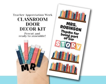 Teacher Appreciation Door Decor Kit – Bookshelf Classroom Decoration