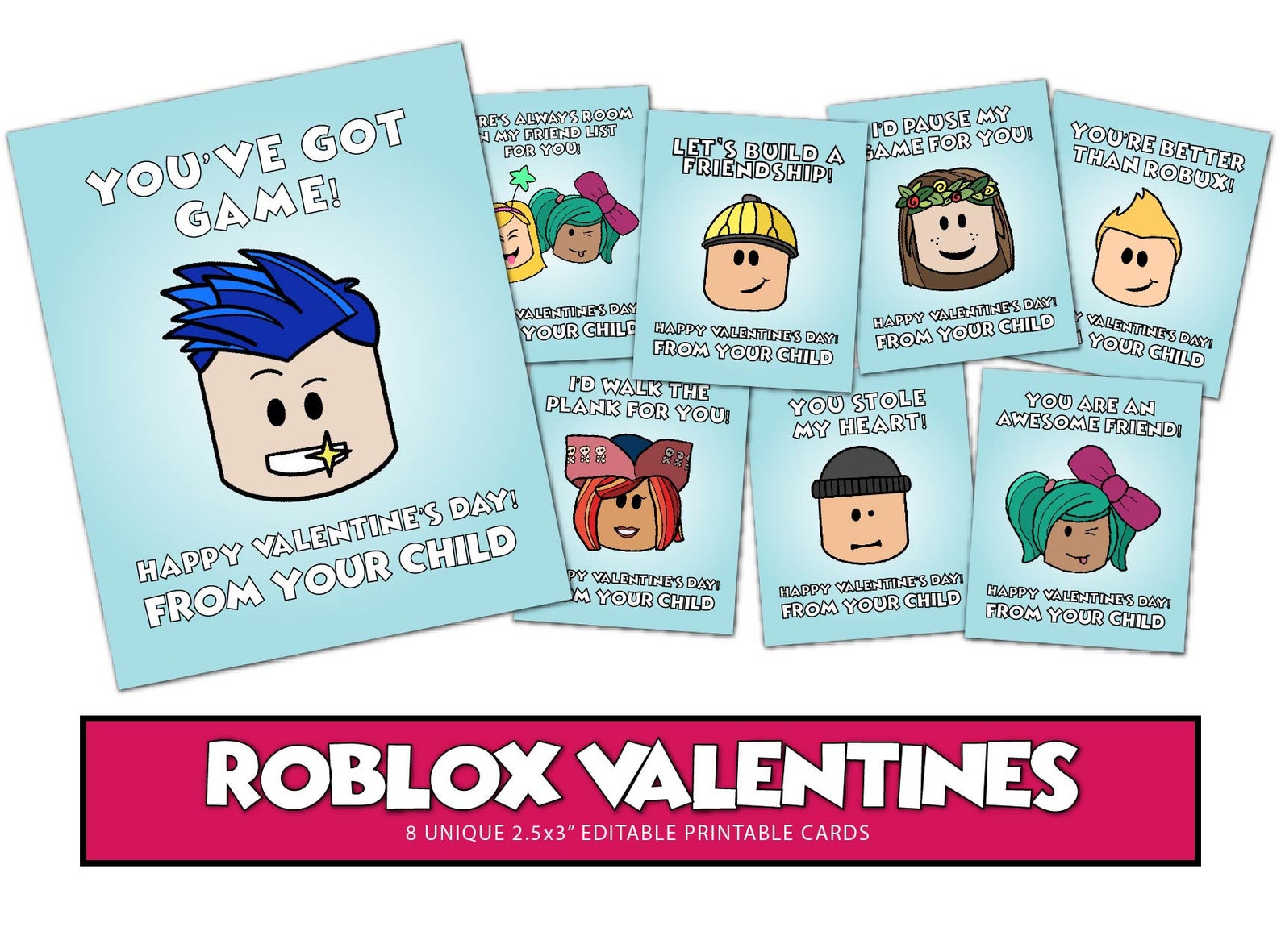 Editable Roblox Valentines Printable DIY Printed Physical | Etsy