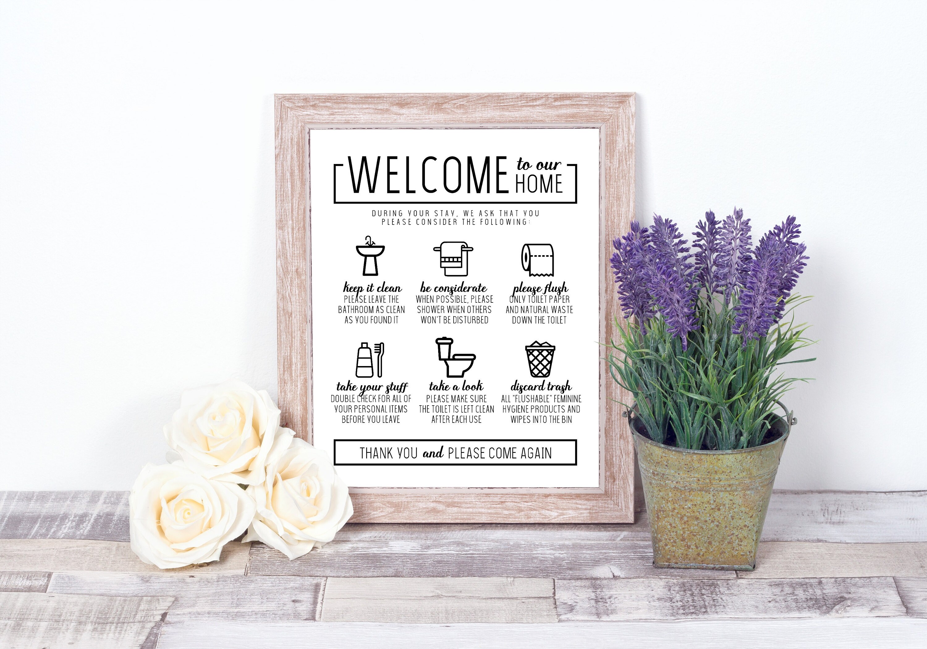 CUSTOM Printable Art Guest Bathroom Rules Airbnb VRBO | Etsy