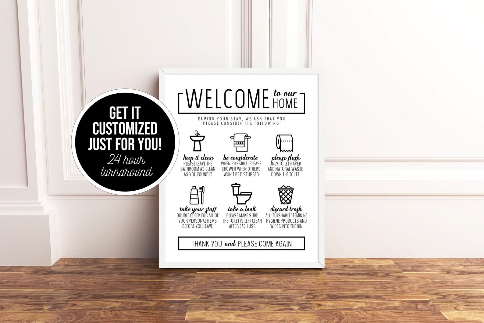 CUSTOM Printable Art Guest Bathroom Rules Airbnb VRBO Etsy