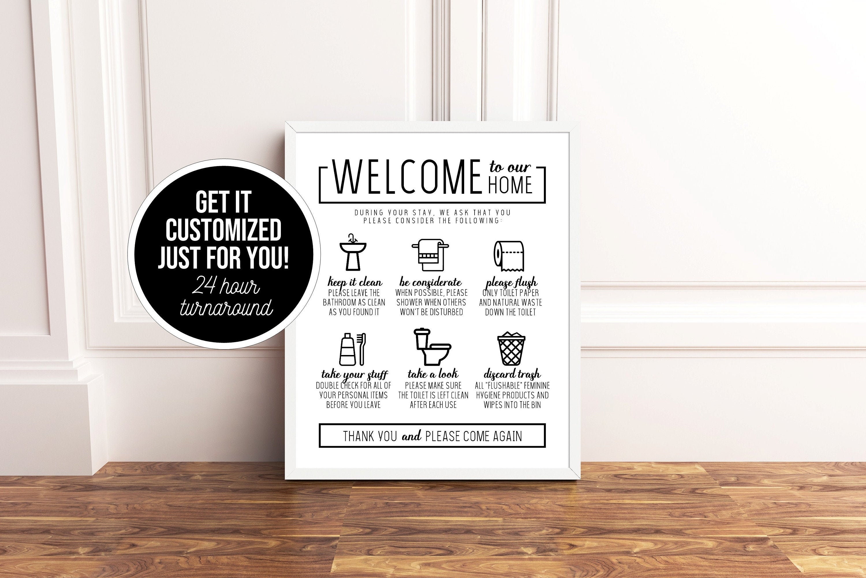 CUSTOM Printable Art Guest Bathroom Rules Airbnb VRBO | Etsy
