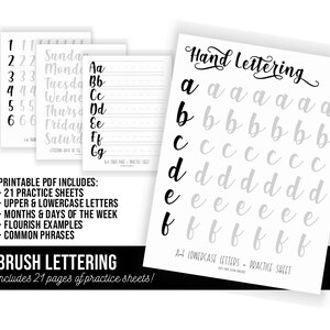 Einfaches Handlettering üben - einfaches Brush Script Lettering, Kalligraphie, Alphabet, Anfänger, Schwarz und Weiß, PDF, JPEG