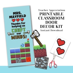 Kit de decoração pixelizada para porta de agradecimento a professores: tema de videogame (download digital)