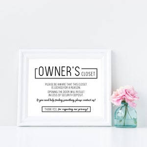 Printable Sign, Owner's Closet, AirBNB, VRBO, Rental, Home, Bathroom, Privacy Sign, Welcome, jpg, pdf image 4