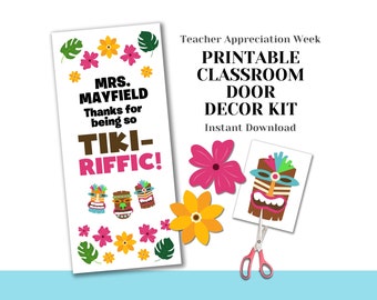 Printable Teacher Appreciation Door Decorating Kit -TIKI-riffic DIY Easy Last Minute Unique Classroom Decor School Class - Beach Luau Theme