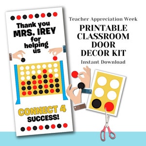 Printable Teacher Appreciation Door Decorating Kit - Board Game Connect Four - Teacher DIY Easy Last Minute Unique Creative School Class
