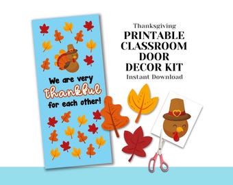 November: deurdecoratie klaslokaal: thema Thanksgiving Turkije (digitale download)