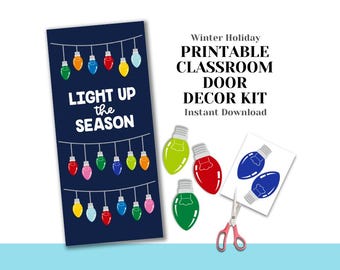 Deurdecoratieset kerstklas: thema kerstverlichting (digitale download)