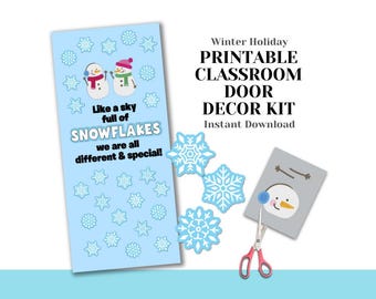 Deurdecoratieset winterklas: sneeuwvlokthema (digitale download)