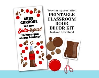 Afdrukbare frisdrankdeurdecoratiekit - cola light-themaweek leraar waardering