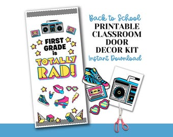 Jaren 90 klasdeurdecoratiekit: retro terug naar school afdrukbaar (pdf-download)