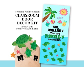 Beach Teacher Appreciation Classroom Door Decor Kit – Precut Sea Turtle Theme (Digital Download)