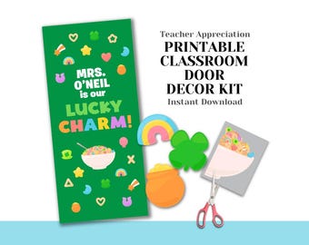 Afdrukbare deurdecoratieset klaslokaal – St. Patrick's Day-geluksbrenger (digitale download)