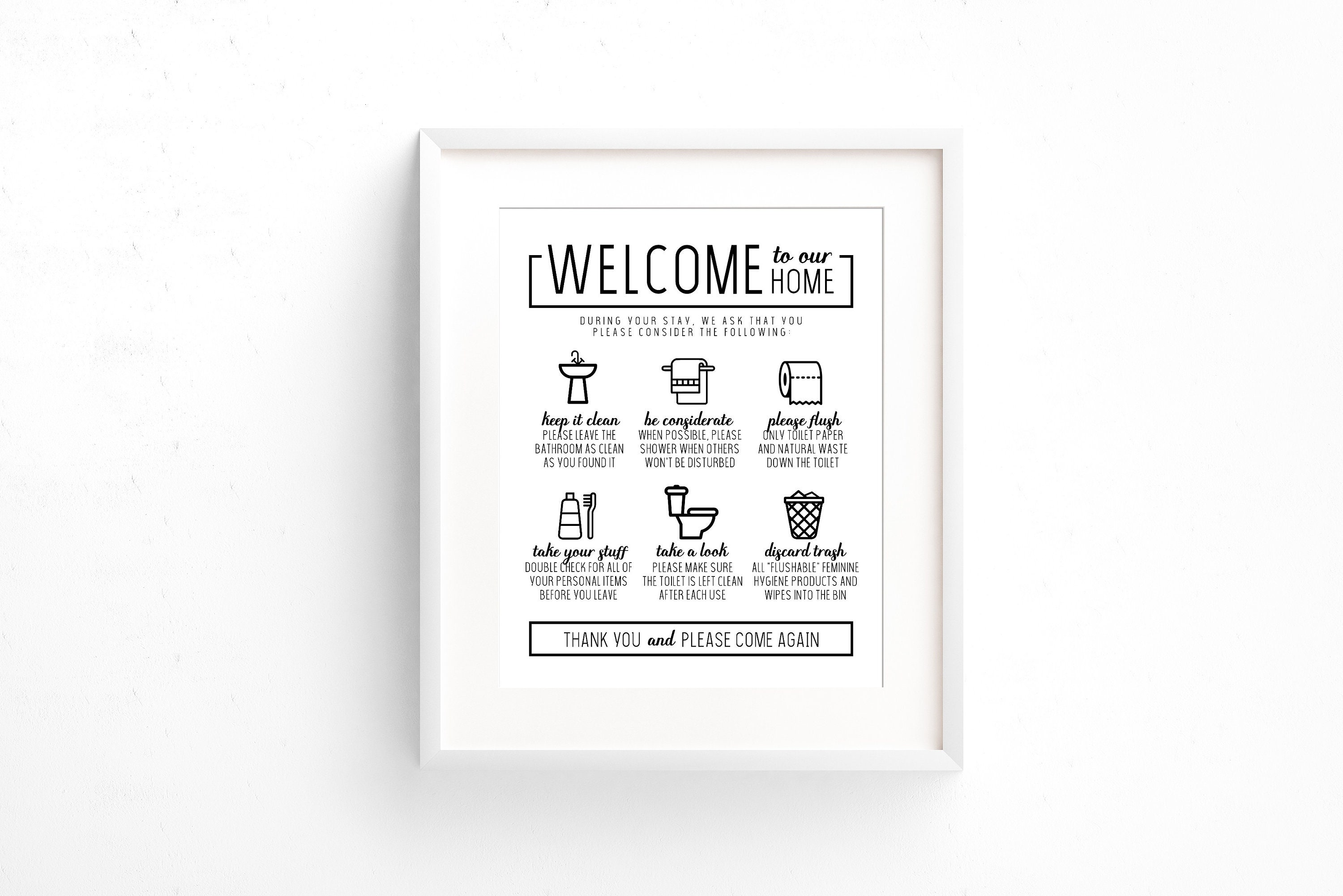 CUSTOM Printable Art Guest Bathroom Rules Airbnb VRBO | Etsy